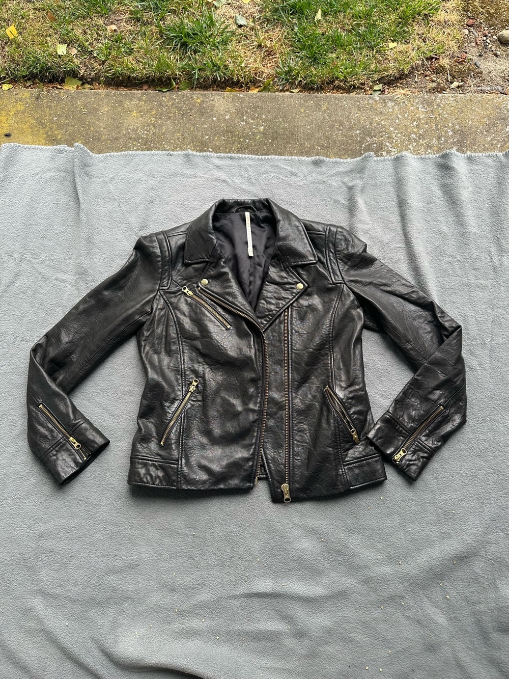 Black 100% Leather Moto Jacket - Classic Asymmetrical Zip